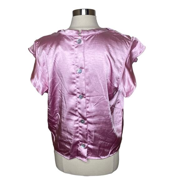 Eva Franco Cara Button Back Satin Top Rosewater Gathered Neck Women’s Large New - Picture 2 of 11